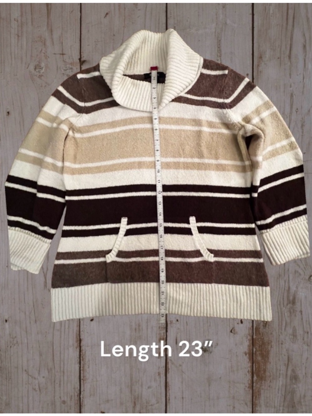 Style & Co. Striped Cowl Neck Knit Sweater Medium Neutral Kangaroo Pocket - Picture 10 of 14